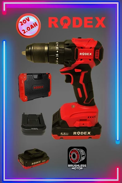 20 V 2.0 Ah Çift Akülü Darbeli matkap Kömürsüz Motor RDX3404