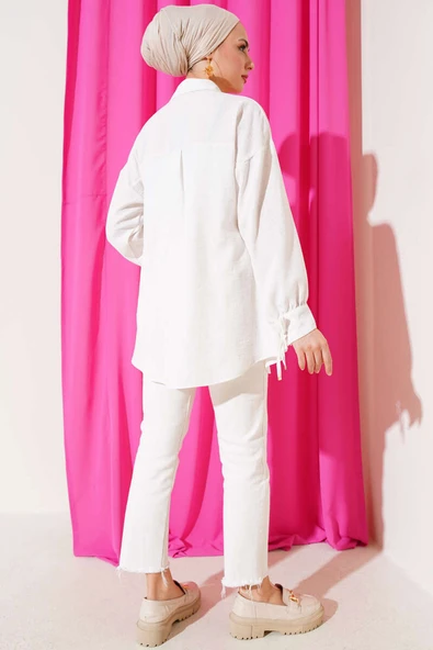 Önü İp Bağlamalı Gömlek Taş - Resim 3