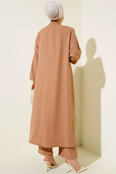 Taş Süslemeli Uzun Tunikli İkili Takım Latte - Resim 3