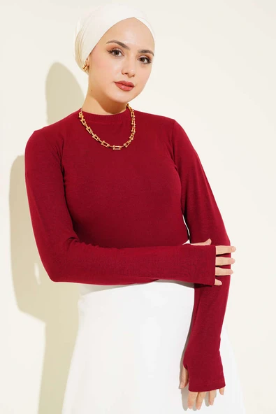 Bisiklet Yaka Basic Body Bordo - Resim 2