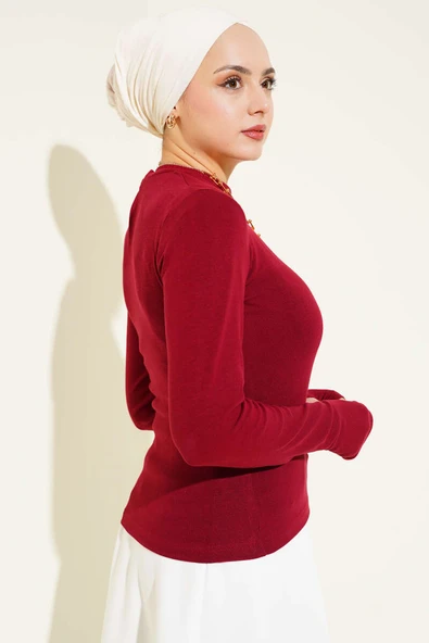 Bisiklet Yaka Basic Body Bordo - Resim 3