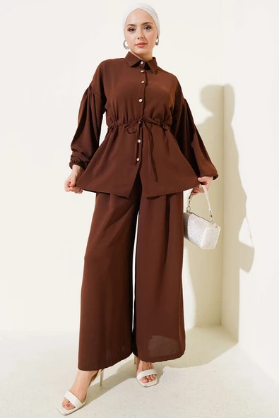 Bel İpli Balon Kol İkili Takım Kahve ürün görseli 1