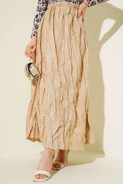 Kırışık Pileli Etek Bej - 2