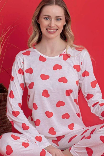 Kalpli Bisiklet Yaka Viskon Pijama Takımı Ekru - Resim 2