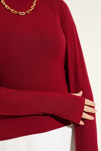 Bisiklet Yaka Basic Body Bordo - Resim 4