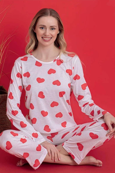 Kalpli Bisiklet Yaka Viskon Pijama Takımı Ekru ürün görseli 1