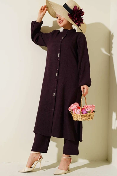 Taş Süslemeli Uzun Tunikli İkili Takım Mor ürün görseli 1