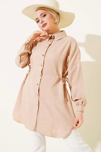 Beli İpli Keten Tunik Camel