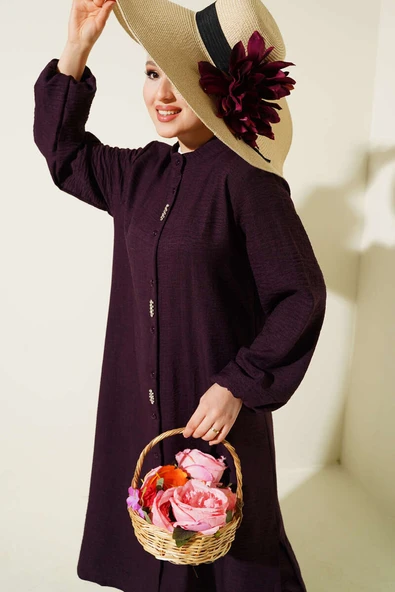 Taş Süslemeli Uzun Tunikli İkili Takım Mor - Resim 2