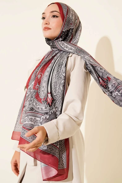 Dark Etnik Desen Şal Nar Çiçeği ürün görseli 1