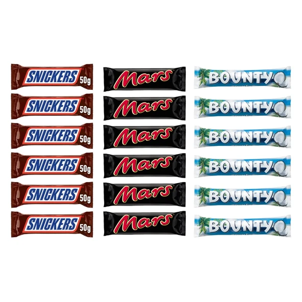Snickers - Mars - Bounty 18 li Karma Paket