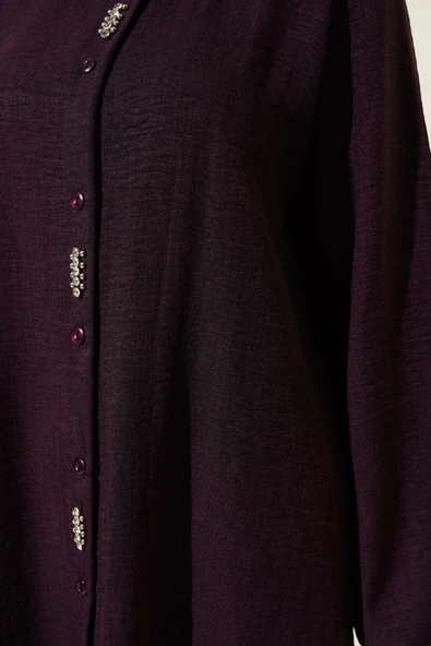 Taş Süslemeli Uzun Tunikli İkili Takım Mor - Resim 4