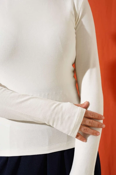 Bisiklet Yaka Basic Body Ekru - Resim 4