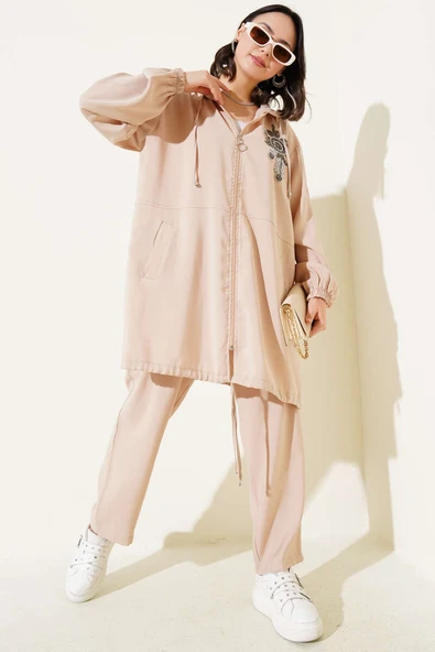 Yaka Taşlı Kapüşonlu Tensel İkili Takım Taş ürün görseli 1