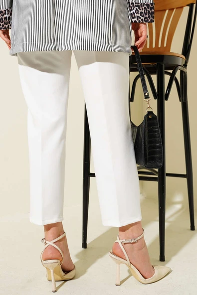 Beli Lastikli Dar Paça Pantolon Ekru - Resim 3