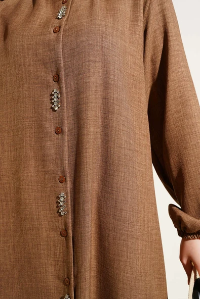 Taş Süslemeli Uzun Tunikli İkili Takım Vizon - Resim 4