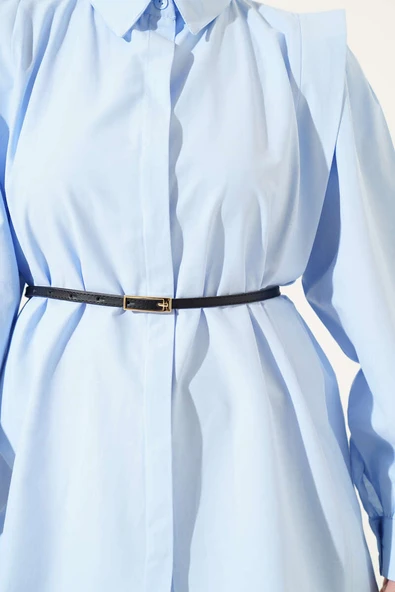 Omuz Pileli Kemerli Gömlek Bebe Mavi - Resim 4