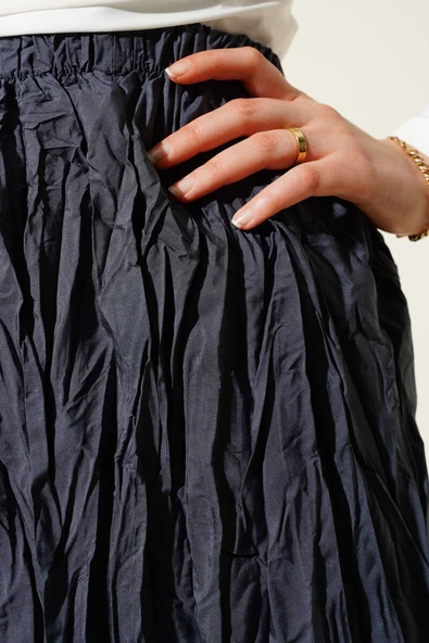 Kırışık Pileli Etek Füme - 4