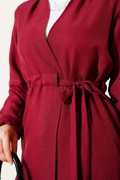 Beli Tünelli Uzun Kap Bordo - Resim 4