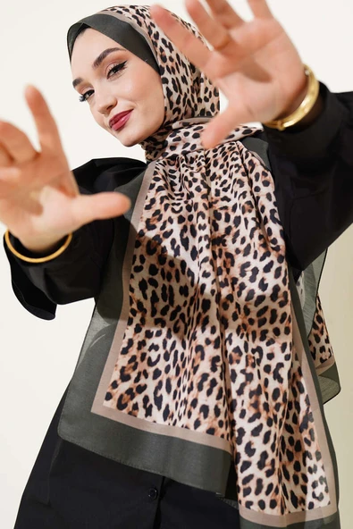 Leopar Desen Şeritli Şal Haki