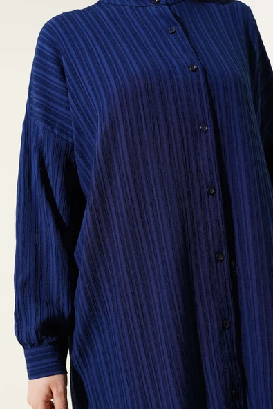 Hakim Yaka Salaş Gömlek Lacivert - Resim 4