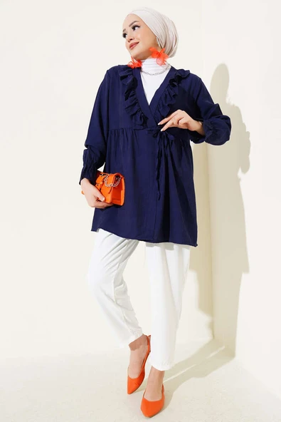 Fırfırlı Bileği Lastikli Kimono Lacivert - 2