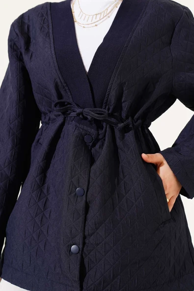 Bel Tünelli Kapitone Ceket Lacivert - 4