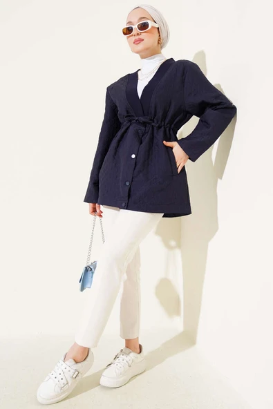 Bel Tünelli Kapitone Ceket Lacivert - 2