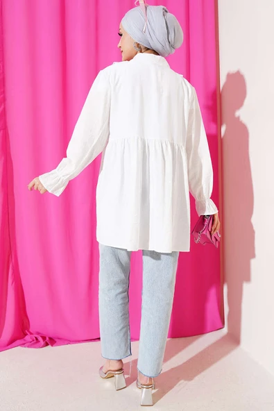 Fırfırlı Bileği Lastikli Kimono Beyaz - 3