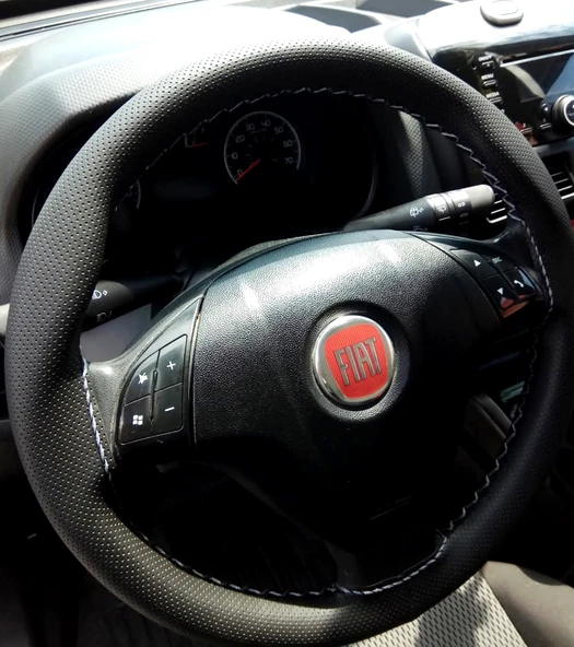 DİKİŞLİ DİREKSİYON KILIFI NOKTALI DERİ GRİ DİKİŞLİ FIAT LİNEA İÇİN ürün görseli