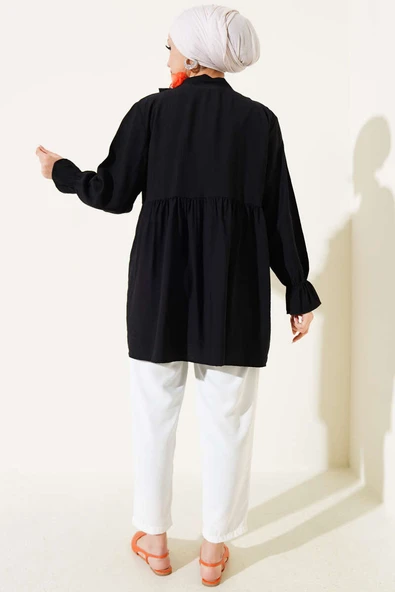 Fırfırlı Bileği Lastikli Kimono Siyah - 3