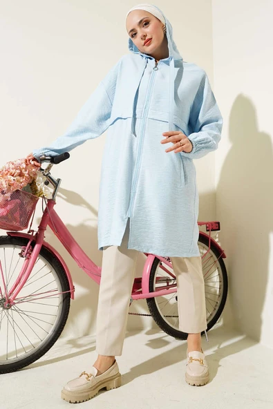 Kapüşonlu Fermuarlı Araboy Kap Buz Mavisi - 2
