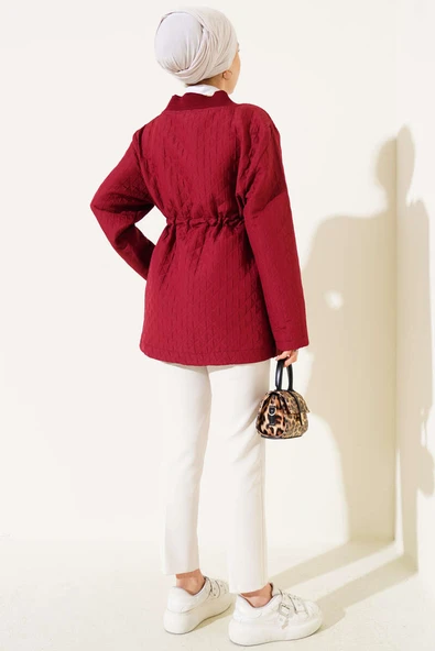 Bel Tünelli Kapitone Ceket Bordo - Resim 3