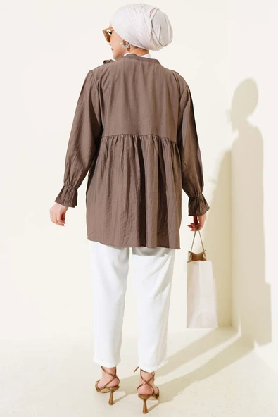 Fırfırlı Bileği Lastikli Kimono Kahve - 3