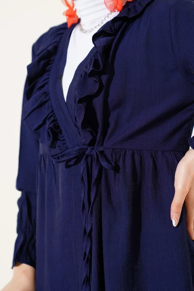 Fırfırlı Bileği Lastikli Kimono Lacivert - 4