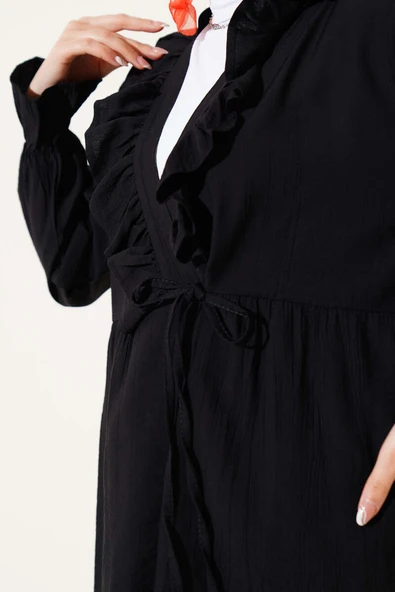Fırfırlı Bileği Lastikli Kimono Siyah - 4