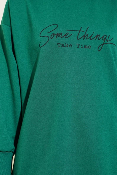 Something Baskılı İki İp Tunik Yeşil - Resim 4
