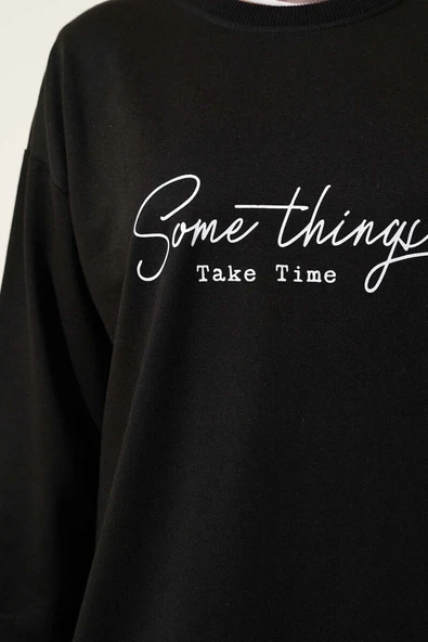 Something Baskılı İki İp Tunik Siyah - Resim 4