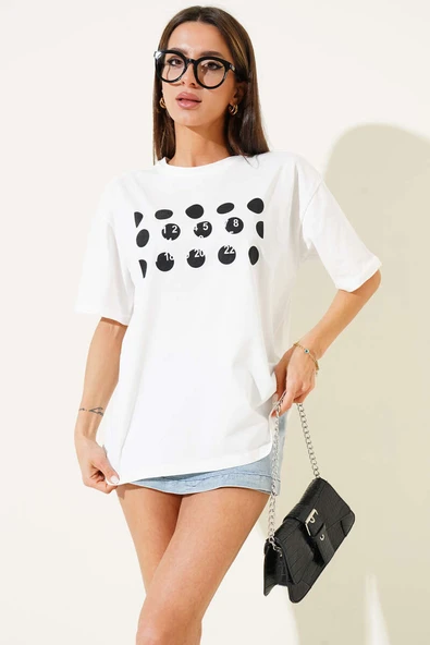 Önü Baskılı T-shirt Ekru - 2