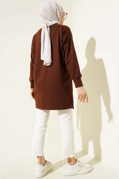 Something Baskılı İki İp Tunik Kahve - Resim 3