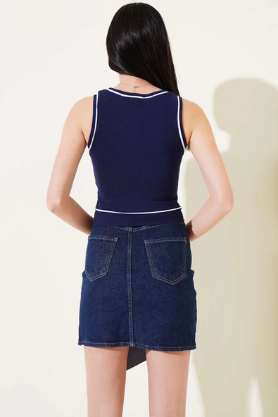 Biye Detaylı Askılı Kaşkorse Crop Lacivert - 3