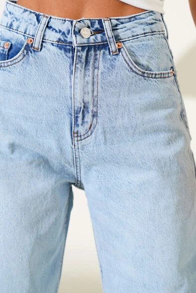 Geniş Paça Wide Leg Kot Pantolon Kar Açık - Resim 4