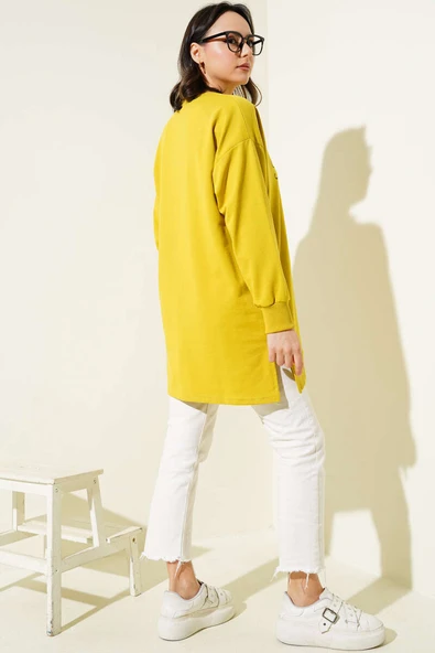 Something Baskılı İki İp Tunik Yağ Yeşili - Resim 3