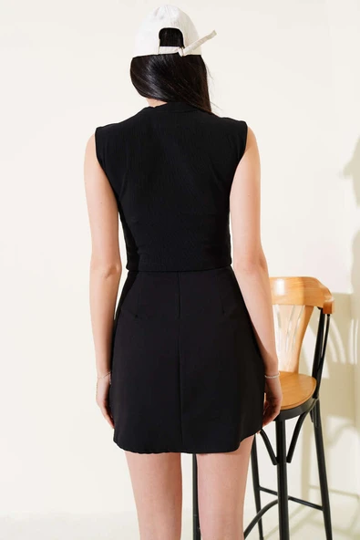 Ayıcık Nakışlı Kolsuz Crop Siyah - Resim 3