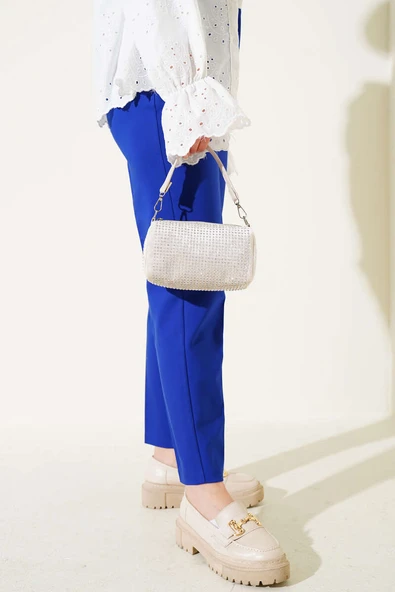 Beli Pensli Dar Paça Kumaş Pantolon Saks - 3