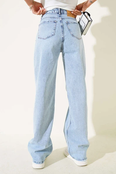 Geniş Paça Wide Leg Kot Pantolon Kar Açık - Resim 3