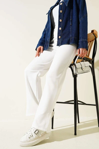 Paça Yırtmaçlı Scuba Pantolon Beyaz