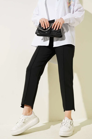 Çımalı Dar Paça Scuba Pantolon Siyah ürün görseli 1