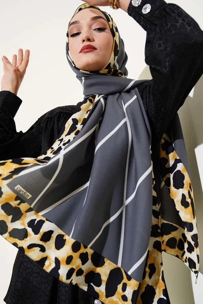 Leopar Şeritli Çizgili Medine Şal Füme ürün görseli 1