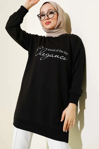 Elegance Baskılı İki İplik Tunik Siyah